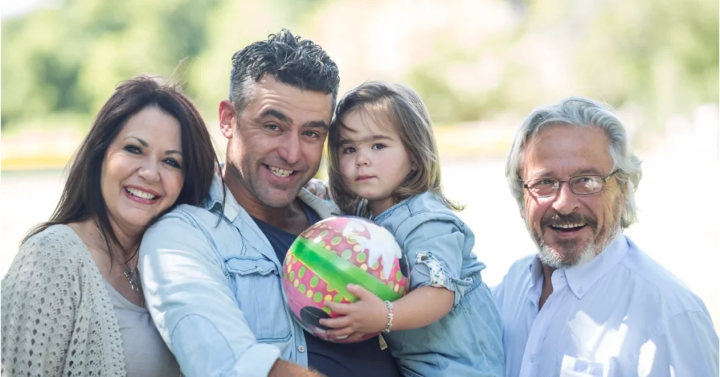 Portrait of smiling extended family outdoors