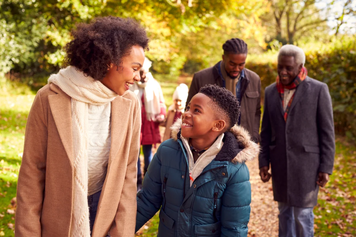 family walking together in a park